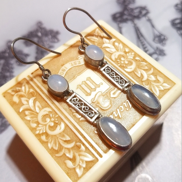 VTG Moonstone Long Sterling Silver Filigree Artisan Earrings - Picture 2 of 7
